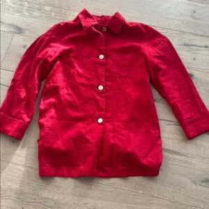 Lauren Ralph Lauren Linen Tunic Blouse Collared Button Down Red Size Med Luxury